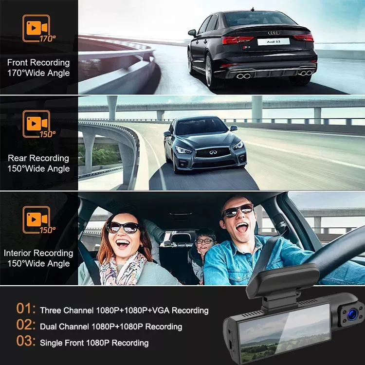 Bilişim Burada M8 Kameralı Hd 1080P 3-16 inç çift Lens Kamera Geniş Açı Kamera Kaydedici Wıfı Bağlantısı Otomatik Araç içi Güvenlik Kamerası